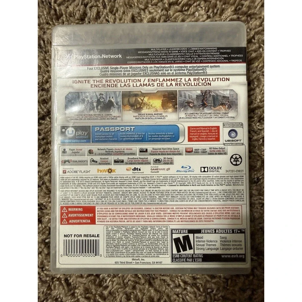 Assassin's Creed 3 - UBISOFT (Sony PlayStation 3, 2012)